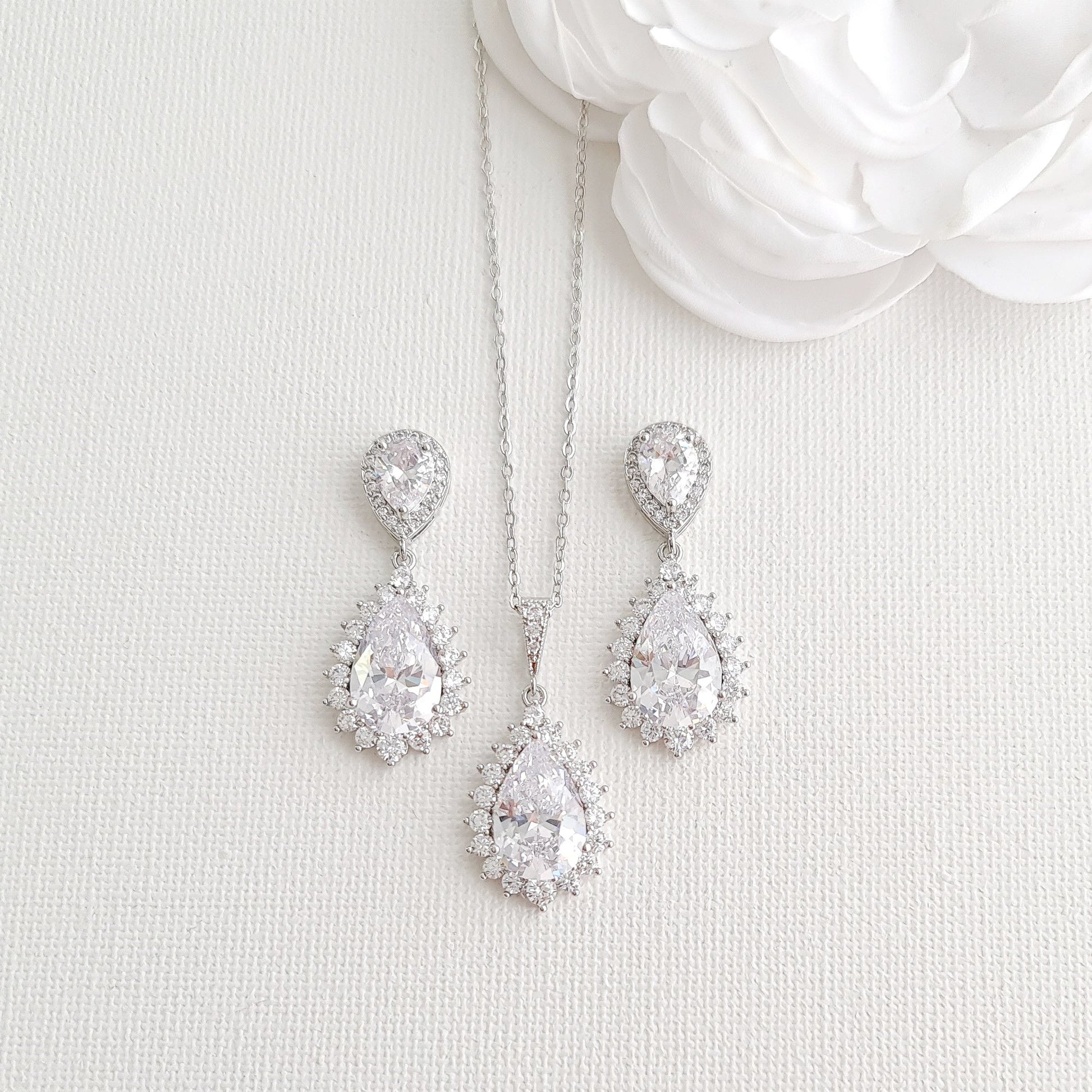 Silver and CA earrings and necklace set