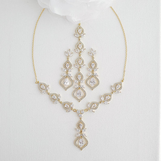 Jewelry Set for Backless Wedding Dresses with Necklace and Earrings-Meghan