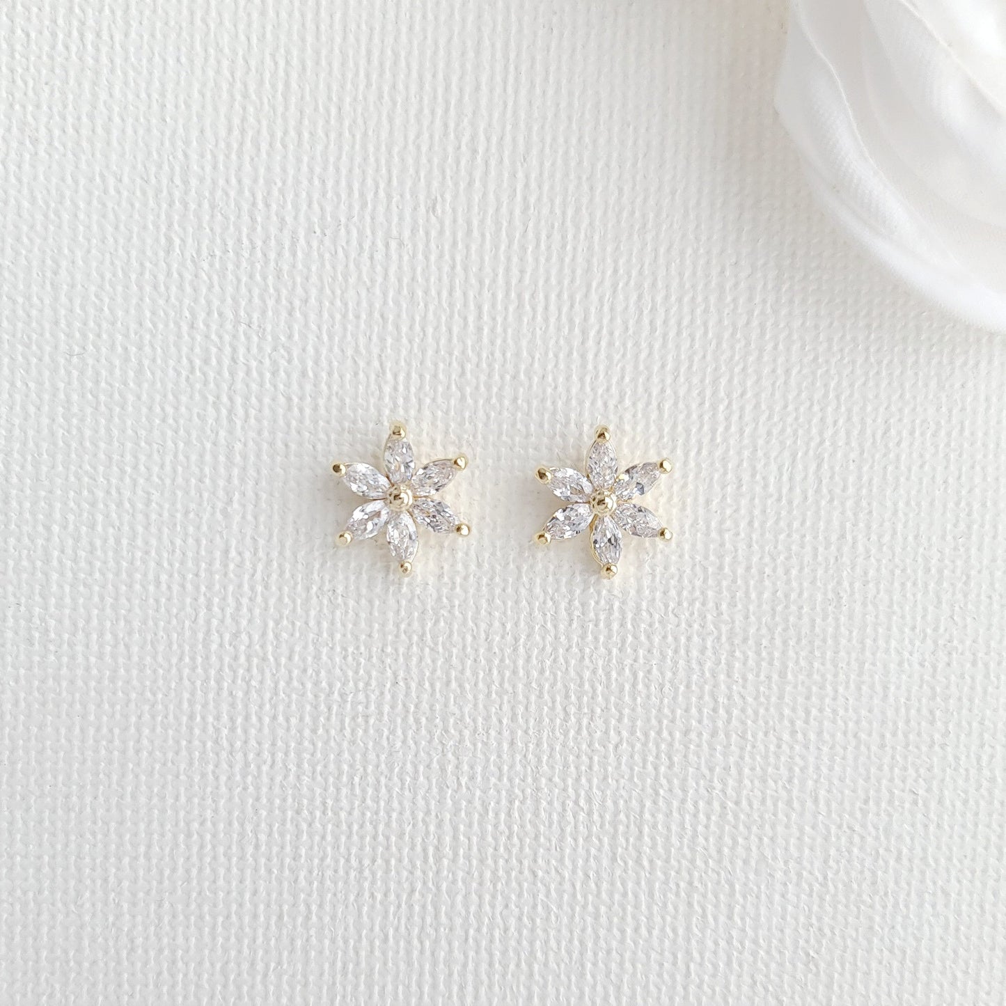 Small Rose Gold Flower Stud Earrings for Brides and Bridesmaids-Trisha
