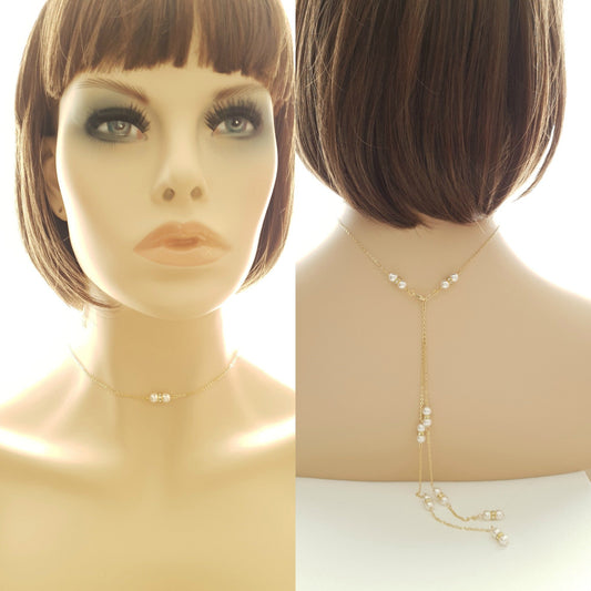 Pearl Backdrop Bridal Necklace In Gold- AVA - PoetryDesigns