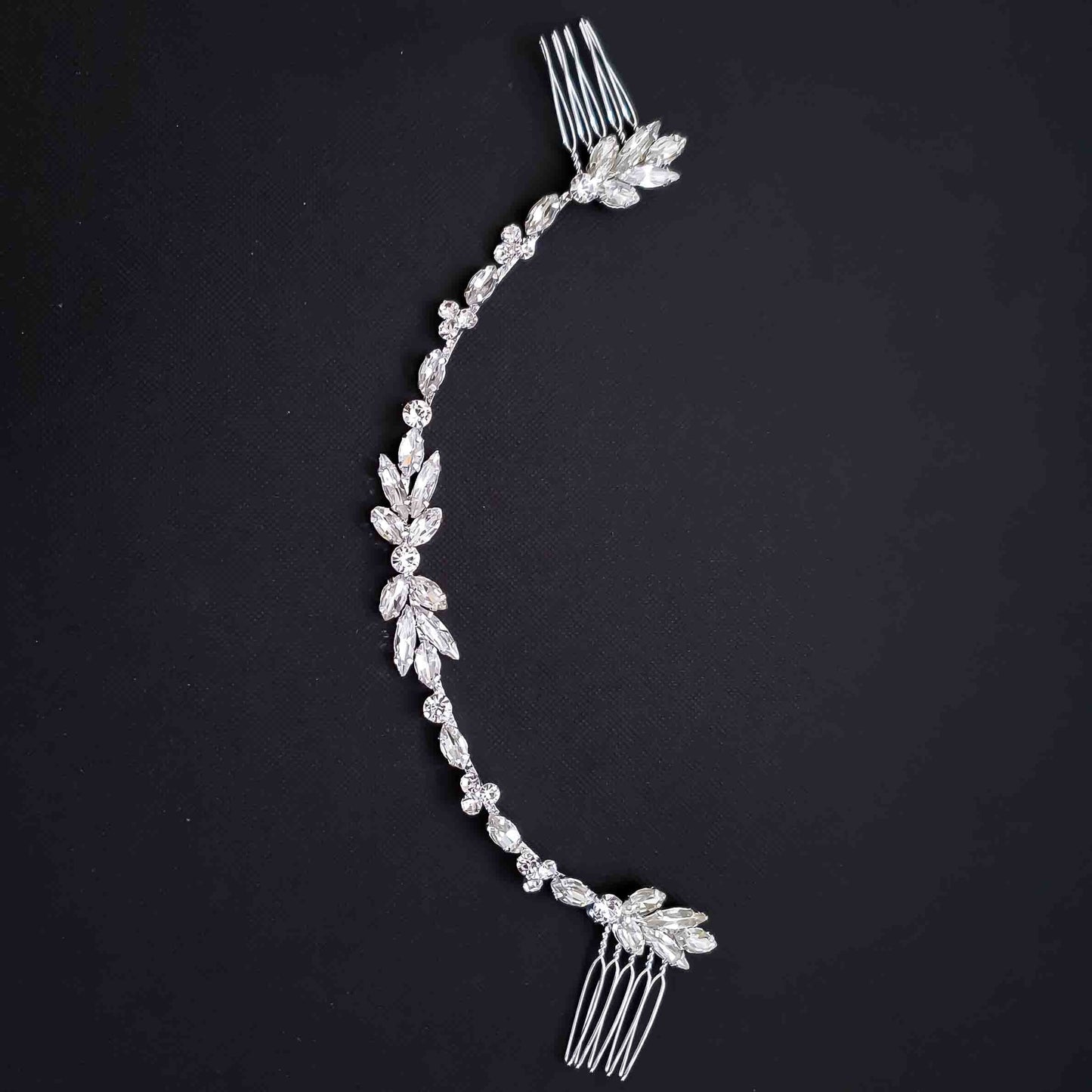 Thin Silver and Crystal Bridal Hairpiece -Haisley