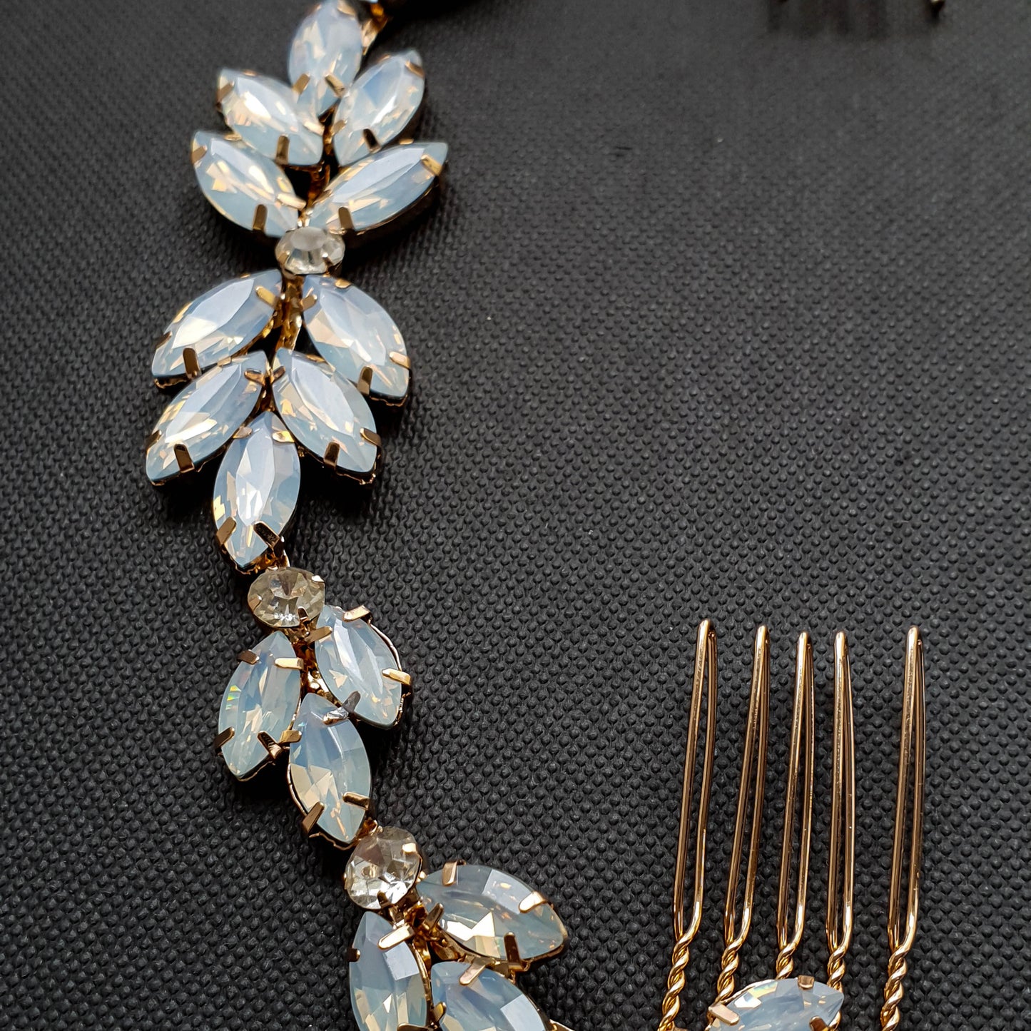 Blue Opal Bridal Headpiece in Rose Gold-Holly