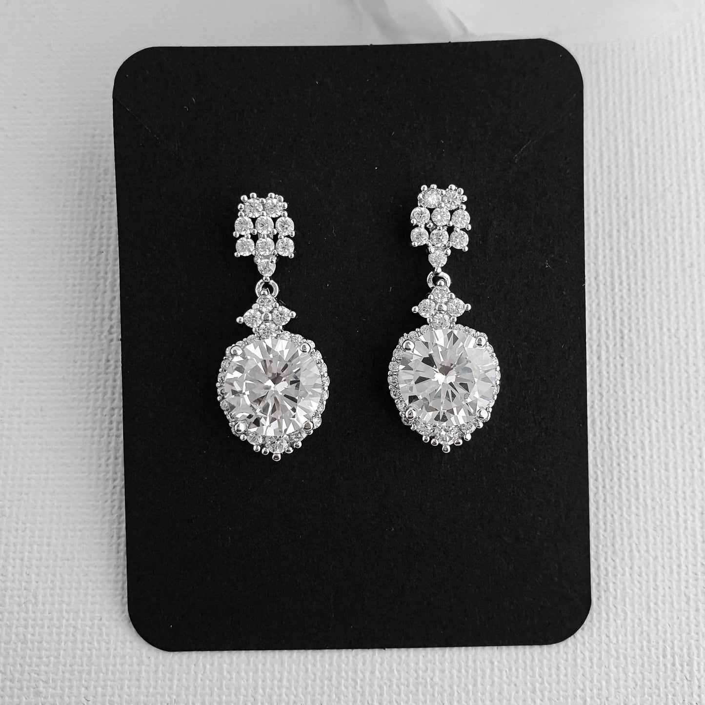Brilliant Cubic Zirconia Drop Earrings with Rhodium Plated Silver Finish-Mandy