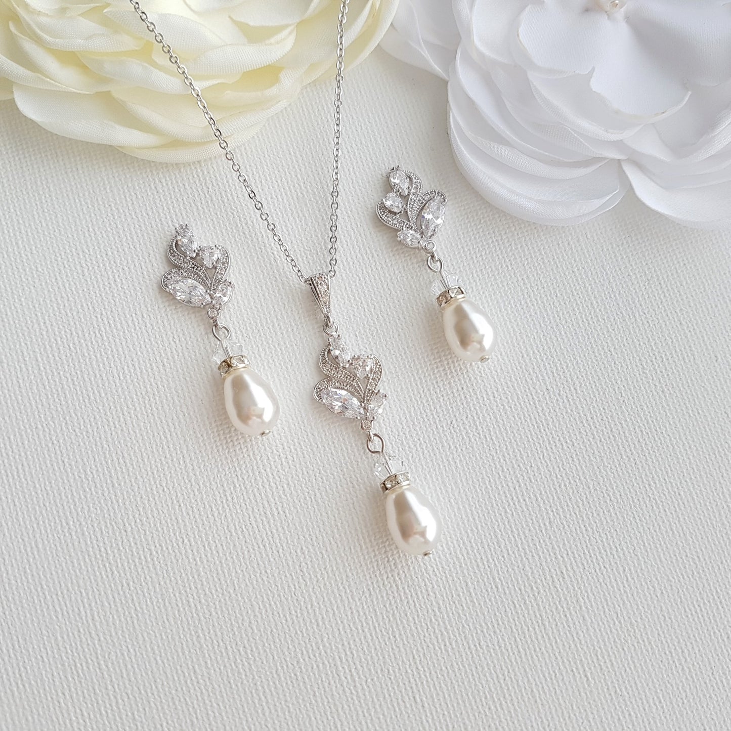 Vintage Style Pearl Jewelry Set for Brides in Rose Gold-Wavy