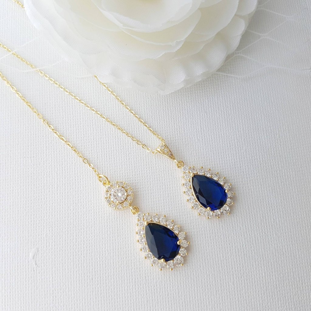 Blue & Gold Necklace with Backdrop & Something Blue Bridal Jewelry-Aoi PoetryDesigns Blue & Gold Necklace with Backdrop & Something Blue Bridal Jewelry-Aoi PoetryDesigns