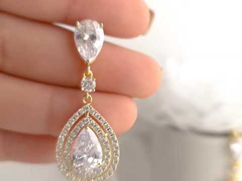 Gold Teardrop Earrings for Weddings- Joni