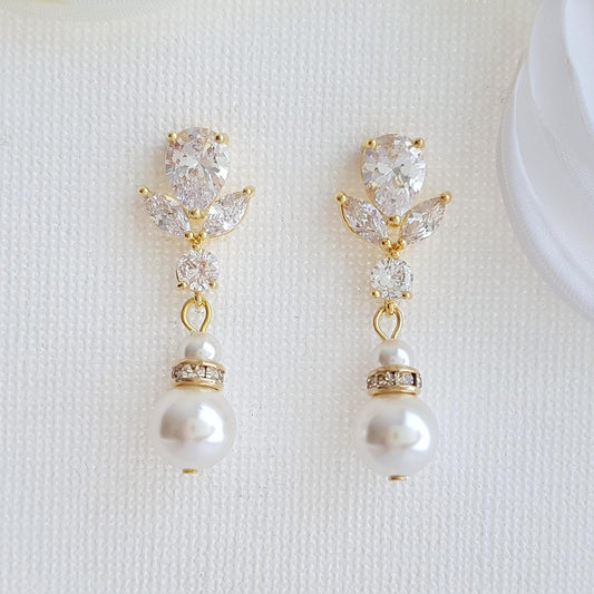 Gold Earrings for Weddings with Pearl Drops-Nicole - PoetryDesigns