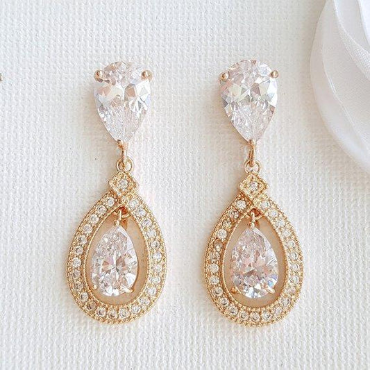 Silver Crystal Drop Bridal Earrings- Sarah - PoetryDesigns
