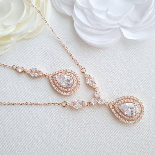 Rose gold Bridal Back Necklace -Joni
