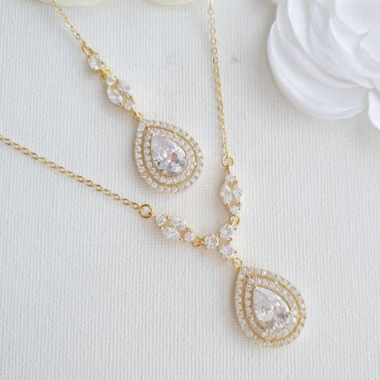 Gold Backdrop Necklace Weddings-Joni - PoetryDesigns