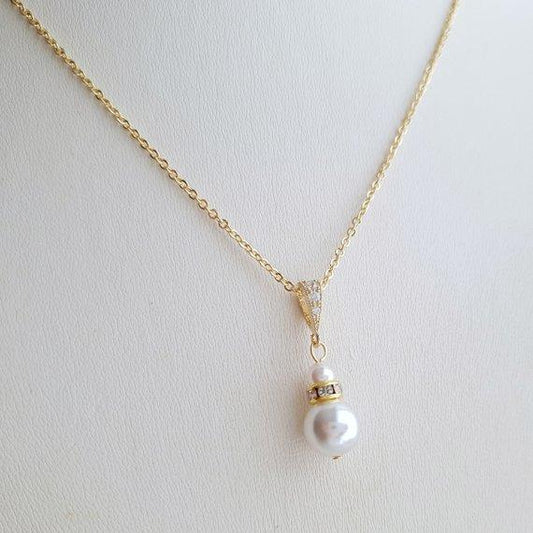 Gold Necklace with Single Pearl- Ava - PoetryDesigns