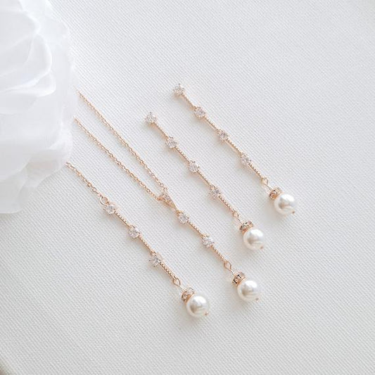 Pearl Drop Necklace Earring Jewelry Set for Weddings- Ginger - PoetryDesigns