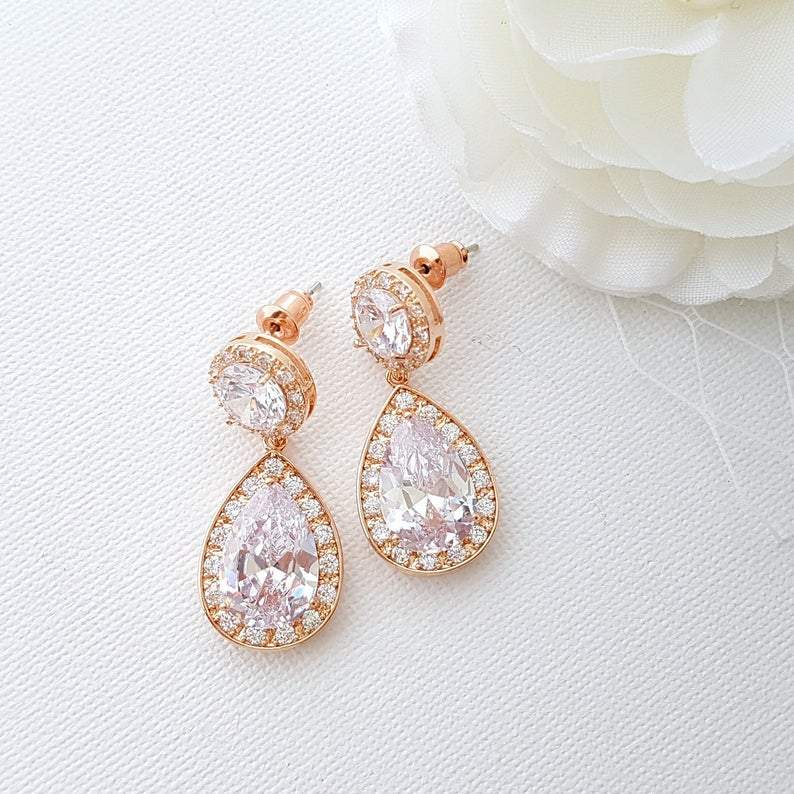 Formal and Prom Drop Earrings in Rose Gold- Poetry Designs