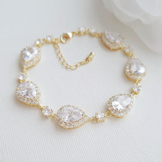 Wedding Day Bracelet for Bride Made with CZ & 14K Gold Plating-Emma - PoetryDesigns