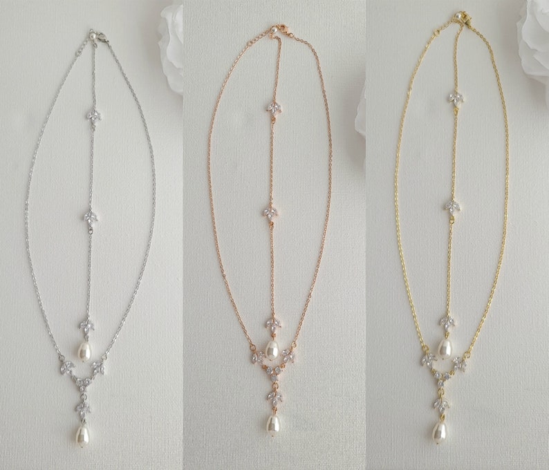 Simple Bridal Jewelry Set-3 Pcs- Silver & Pearl- Leila