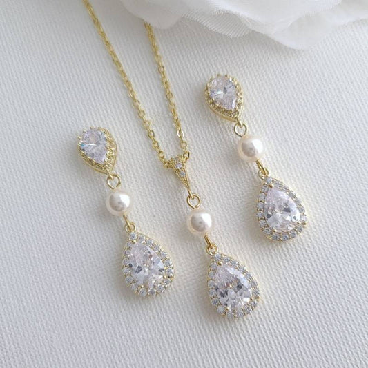 Parure Collier Boucles d'Oreilles Petites Perles et Cristal - Emma