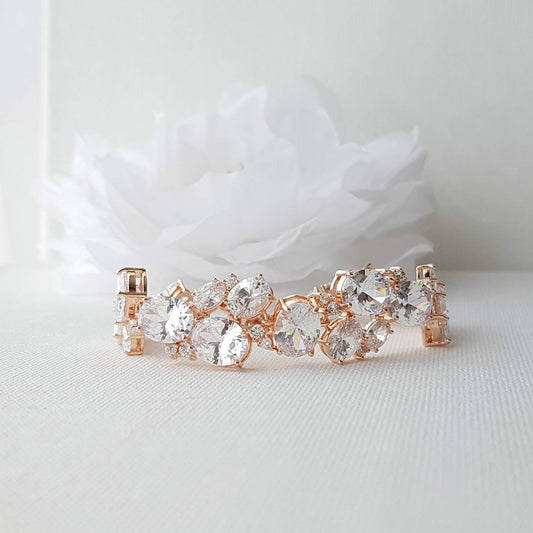 Wedding Crystal Bracelet, Bridal Jewelry, Bridal Bracelet, Rose Gold Bracelet, Gold Wedding Bracelet, Cubic Zirconia Bracelet, Emily - PoetryDesigns