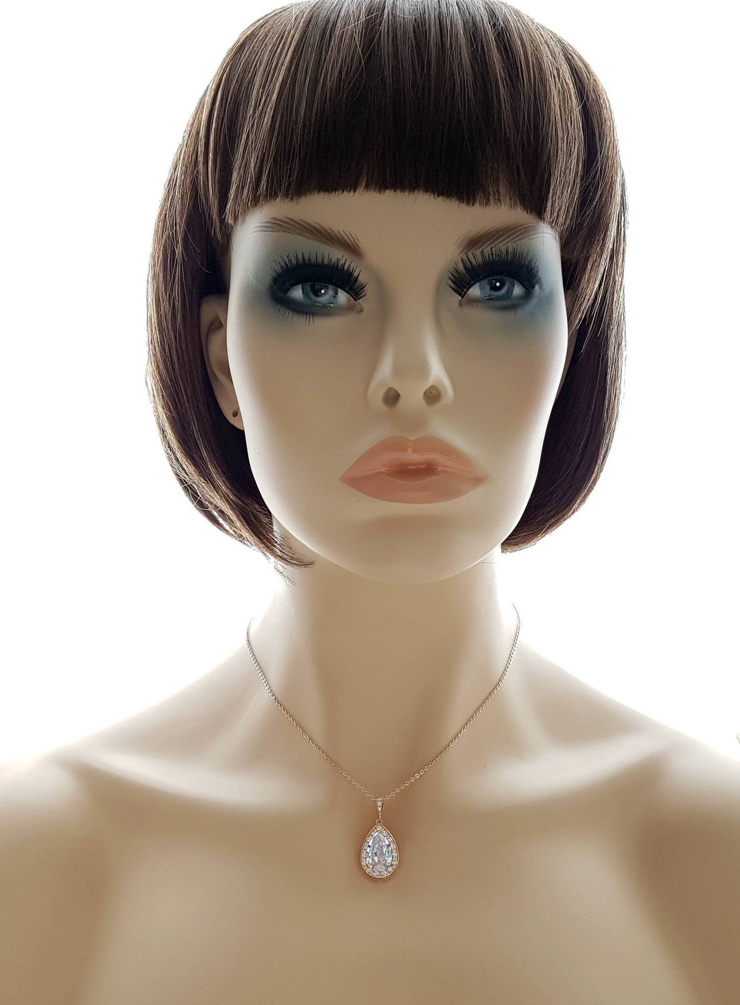 Rose Gold Simple Wedding Back Necklace, Crystal Backdrop Bridal Necklace, Bridesmaid Necklace Gift, Rose Gold Bridal Jewelry, Evelyn - PoetryDesigns