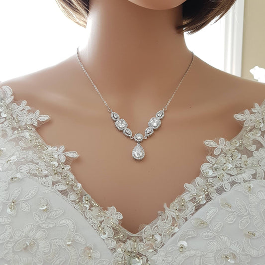 Bridal Drop Back Necklace- Gianna - PoetryDesigns