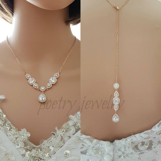 Rose Gold Crystal Backdrop Necklace- Gianna - PoetryDesigns