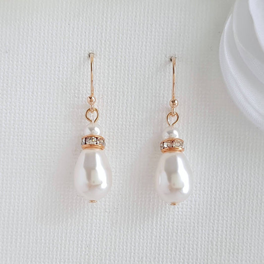 Simple Drop Earrings in Rose Gold for Weddings- June - PoetryDesigns