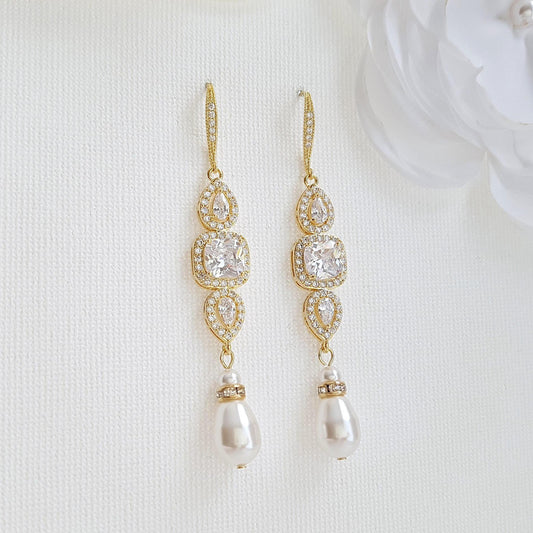 Gold Pearl Bridal Earrings- Gianna - PoetryDesigns