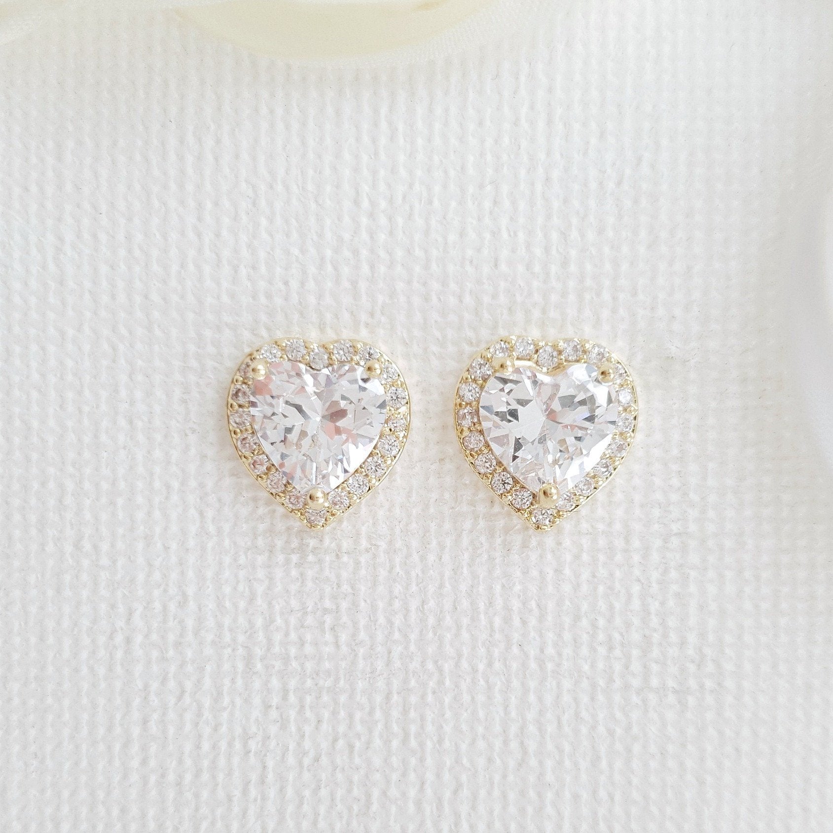 Rose Gold Heart Stud Earrings -Diana - PoetryDesigns