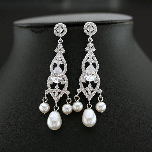 Elegant Bridal Chandelier Earrings-Laura - PoetryDesigns