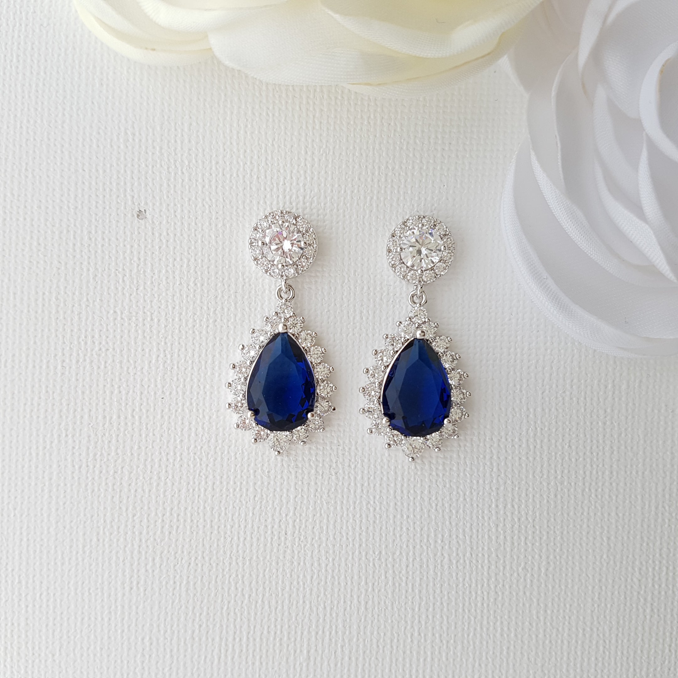 BLUE MINIMALIST EARRINGS, Blue Pear Drop Earrings, Rhinestone Earrings, Bridal Shower Gift,Weddings Jewelry, Teardrop Simple high quality Lever