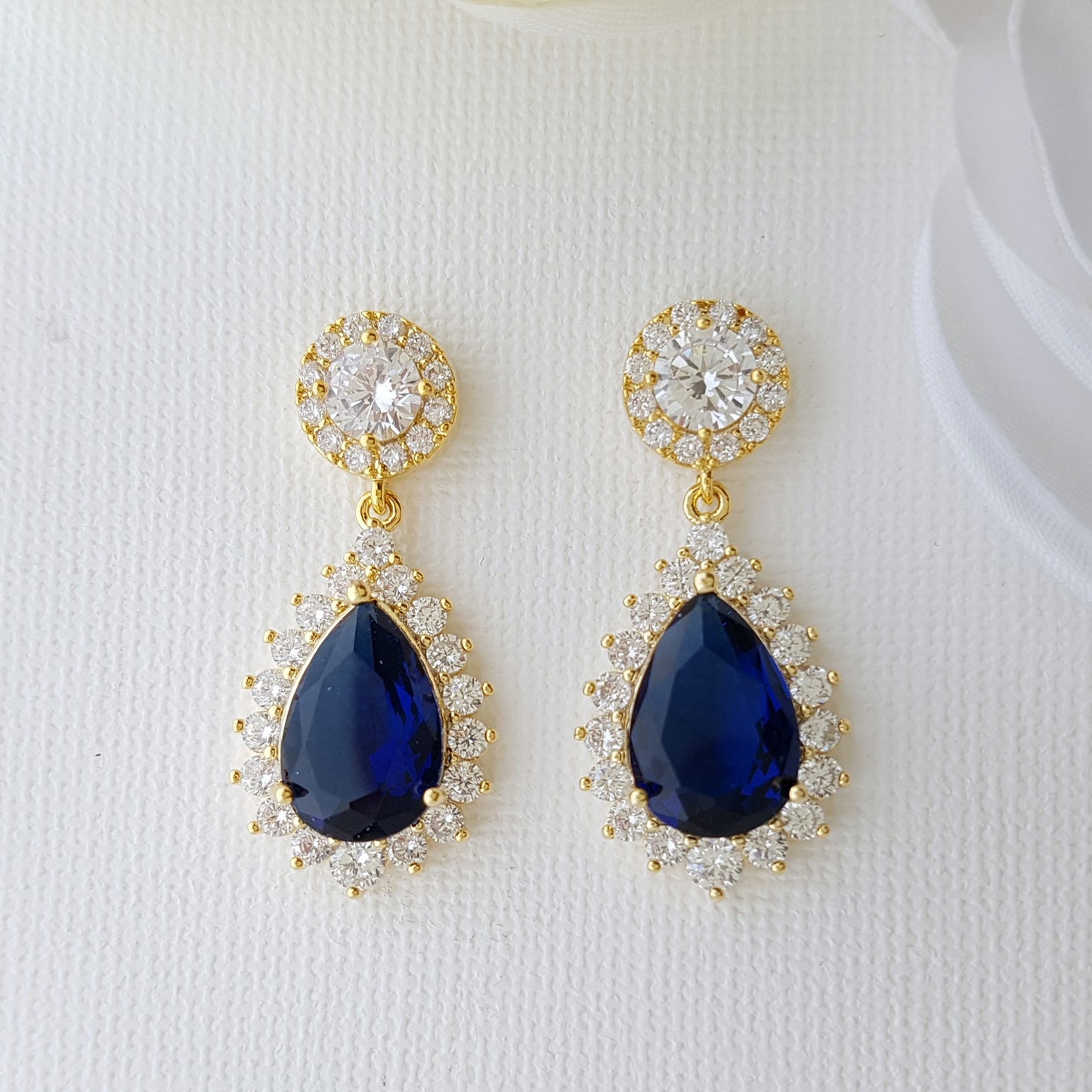 Sapphire Blue Cubic Zirconia Necklace Earring Bracelet Set-AOI