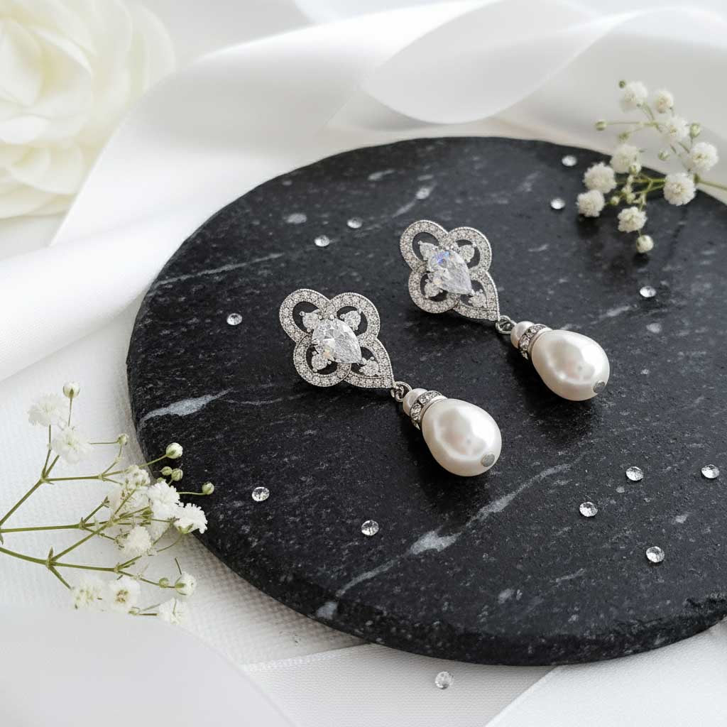 Elegant Crystal & Pearl Drop Earrings | Wedding & Special Occasion Jewelry - Linda