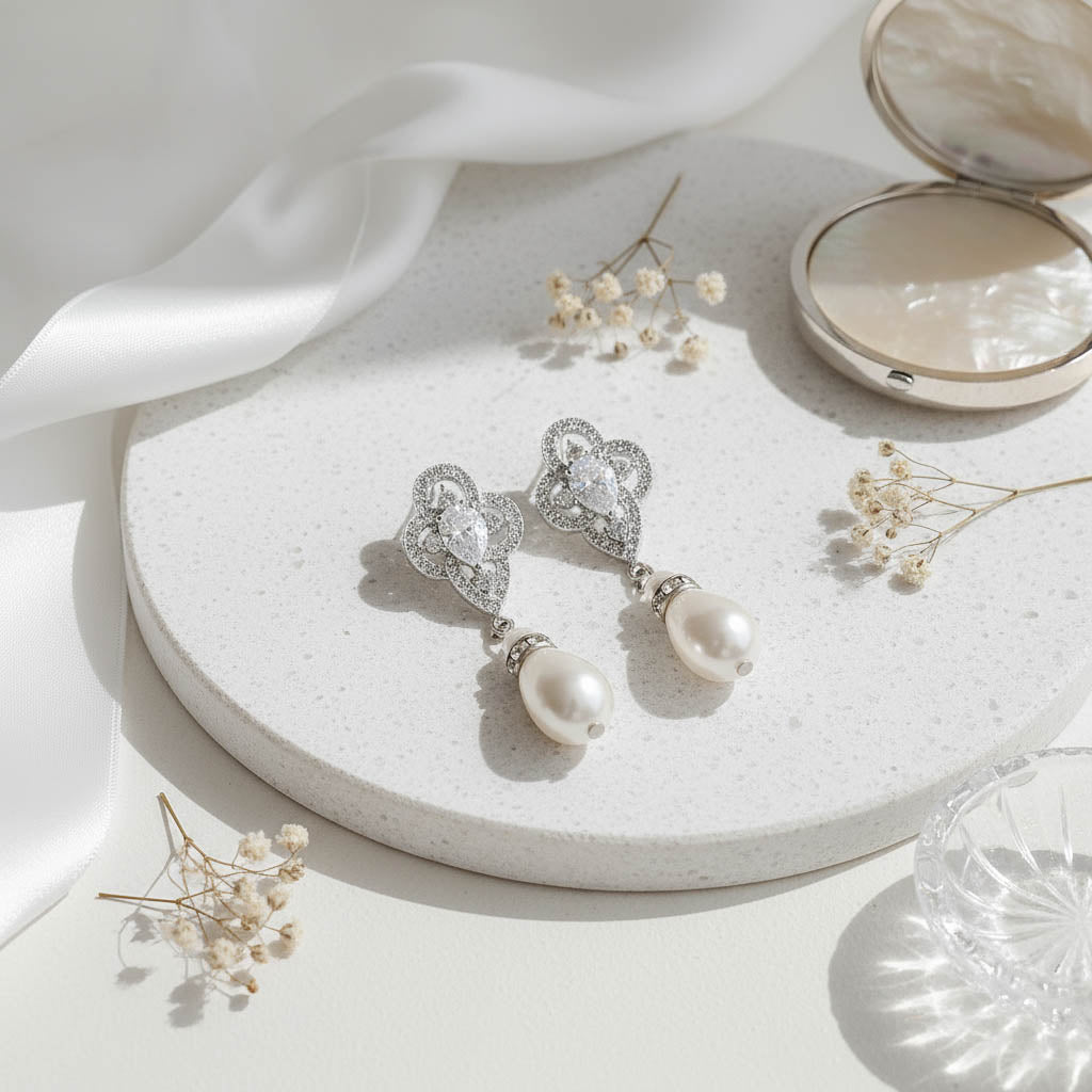 Elegant Crystal & Pearl Drop Earrings | Wedding & Special Occasion Jewelry - Linda