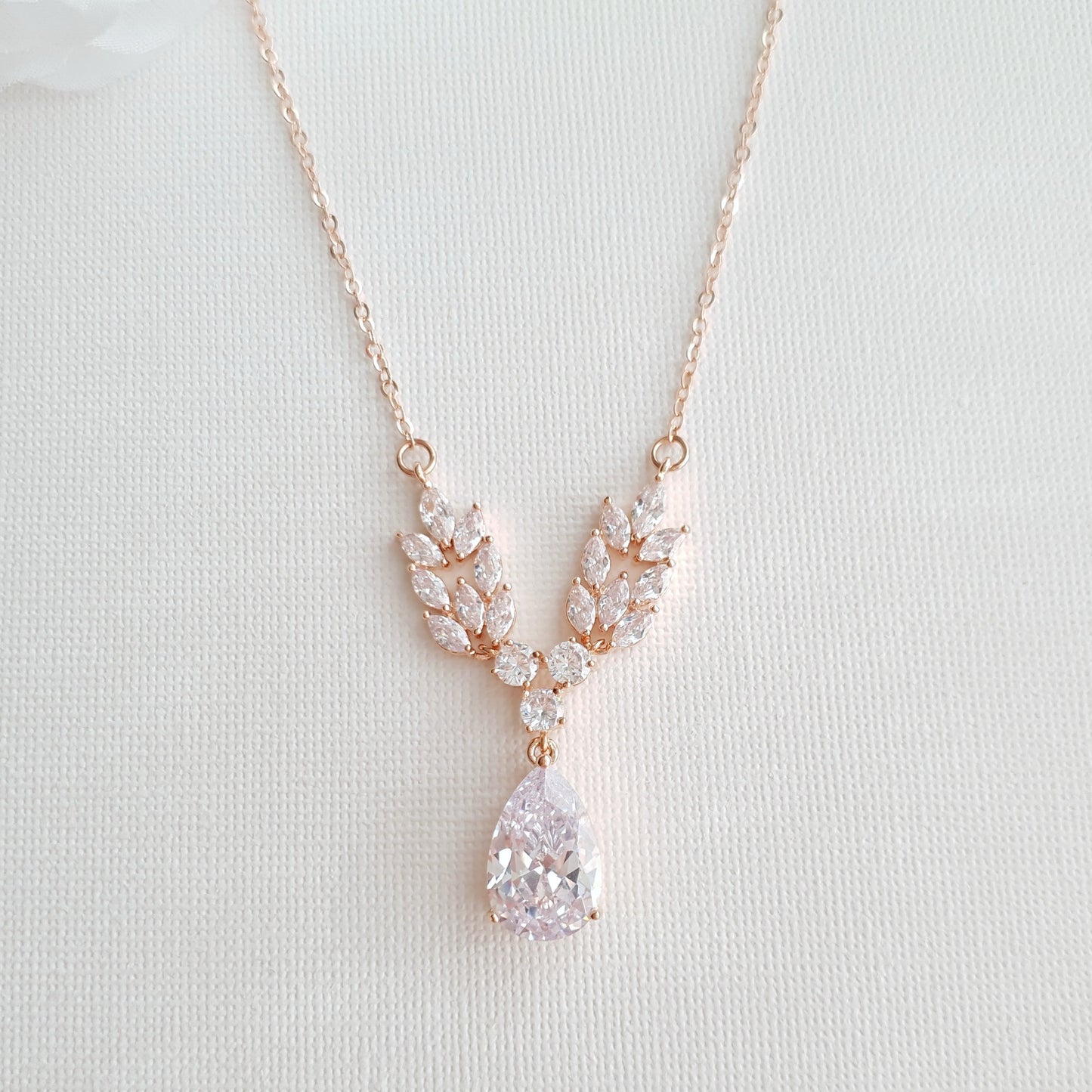 Rose Gold Leaf Necklace Earrings Wedding Set- Willow