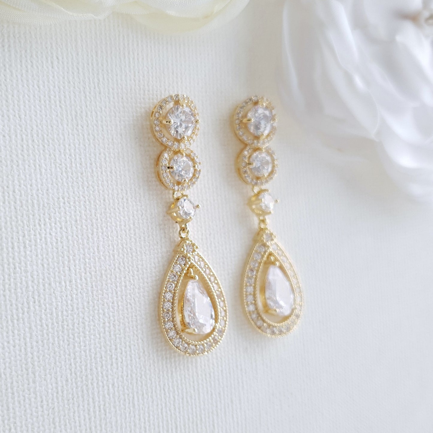 Boucles d'Oreilles de Mariée Plaqué Or 14k-Sarah