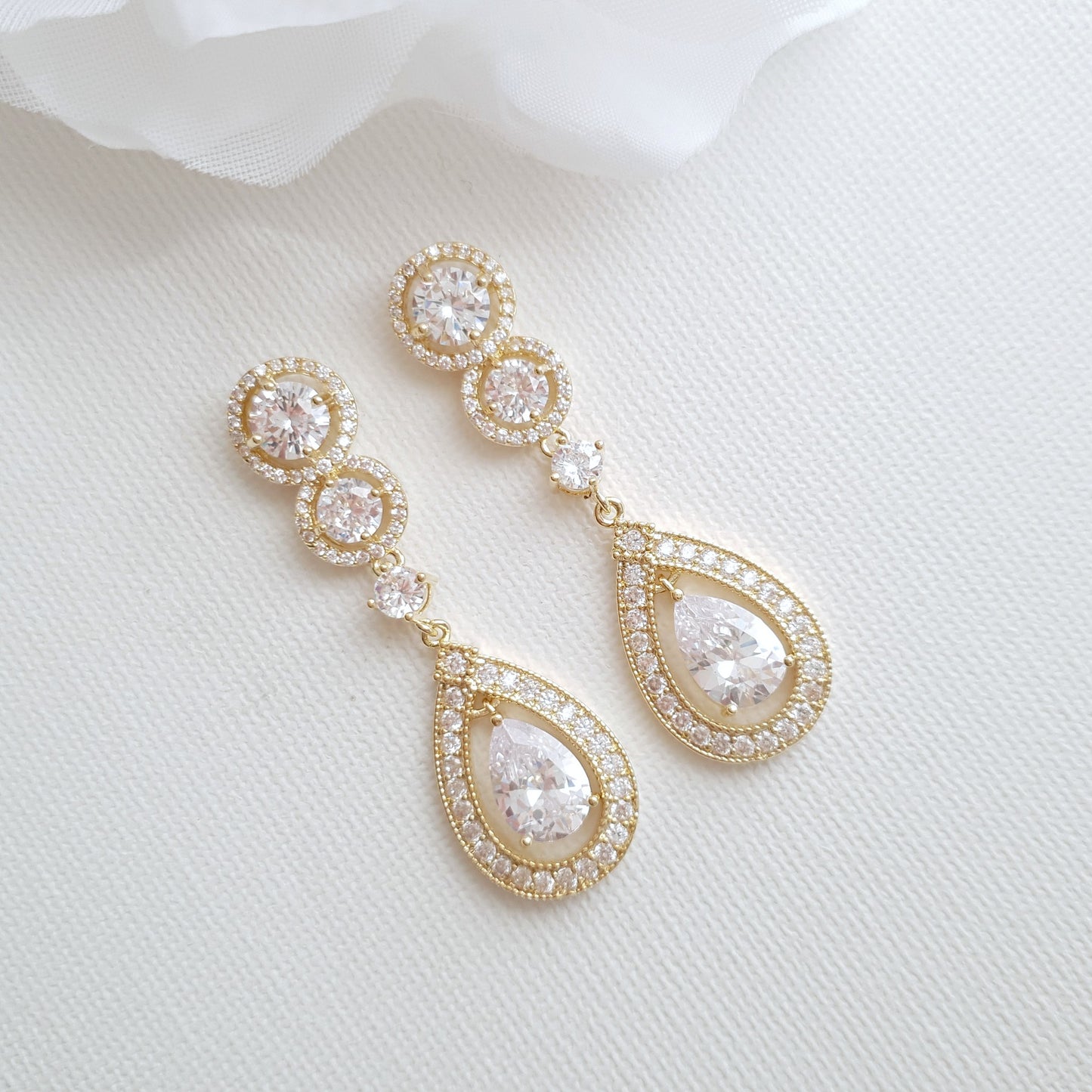 Boucles d'oreilles pendantes en or rose pour mariées et mariages - Sarah