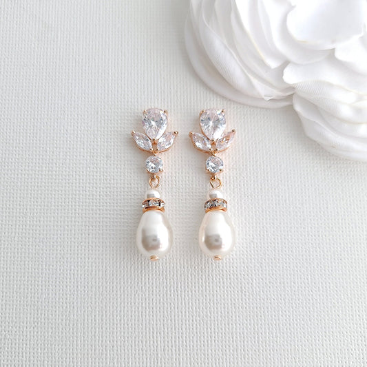 Elegant Rose Gold Teardrop Pearl Clip-Ons for Non-Pierced Brides - Nicole