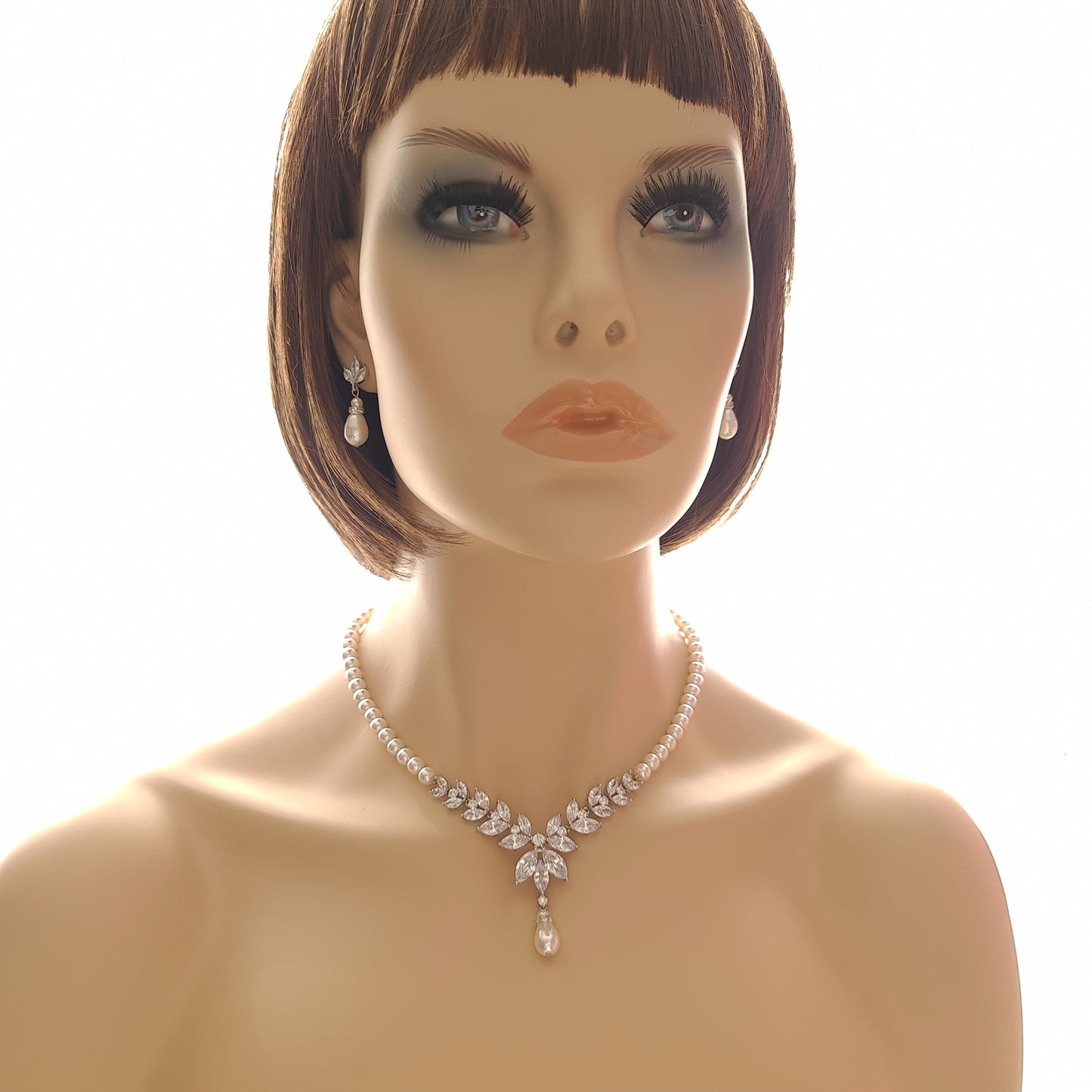 Pearl Necklace and Earrings Wedding Jewelry Set- Katie