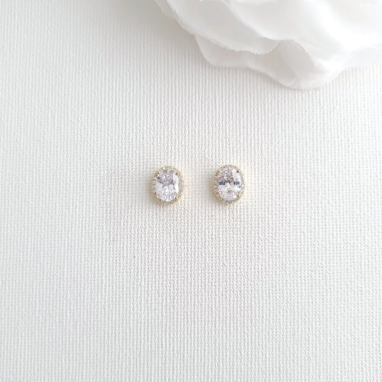 Brides & Bridesmaids Oval Stud Earrings and Necklace Set-Emily