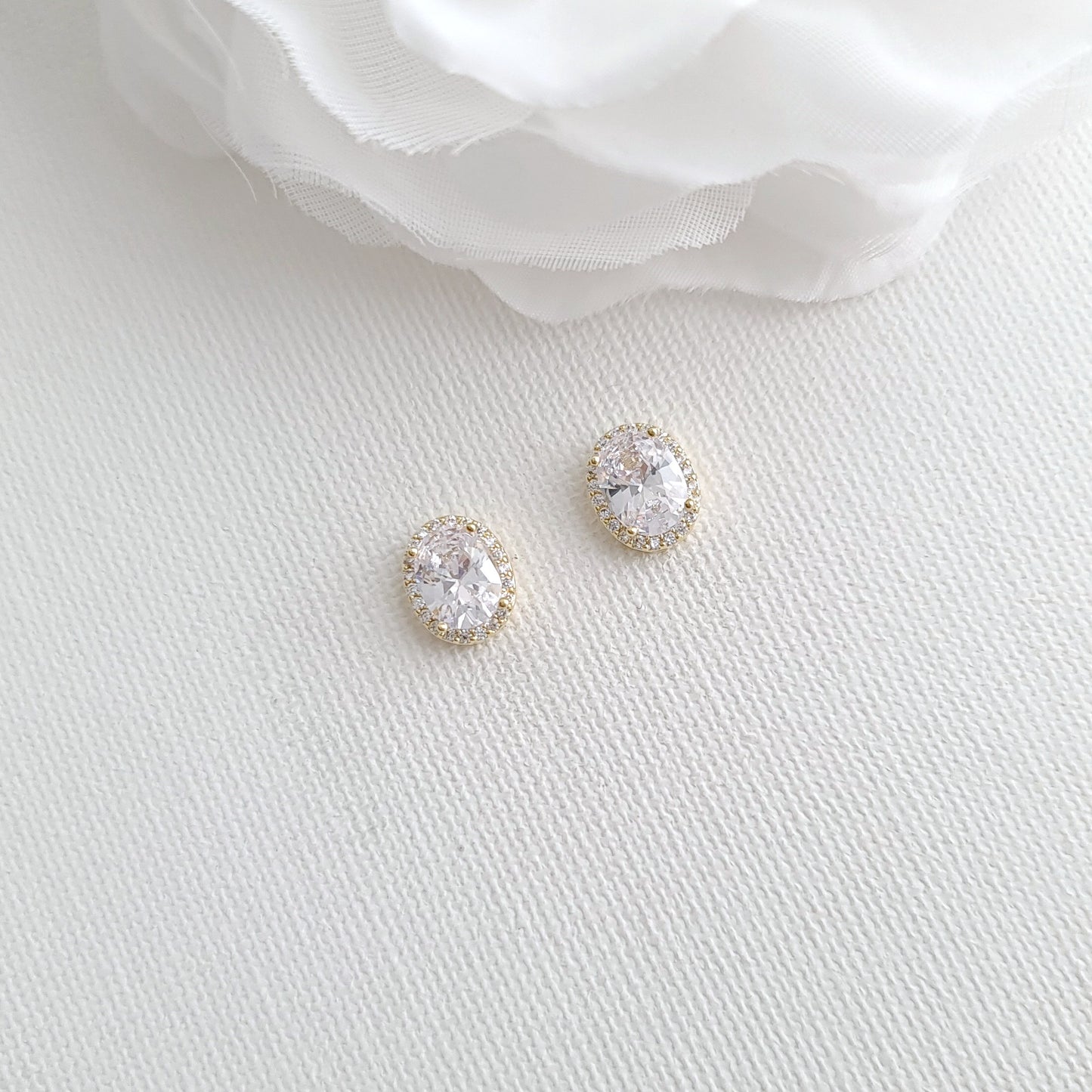 Oval CZ Studs with Gold Plating-Emily