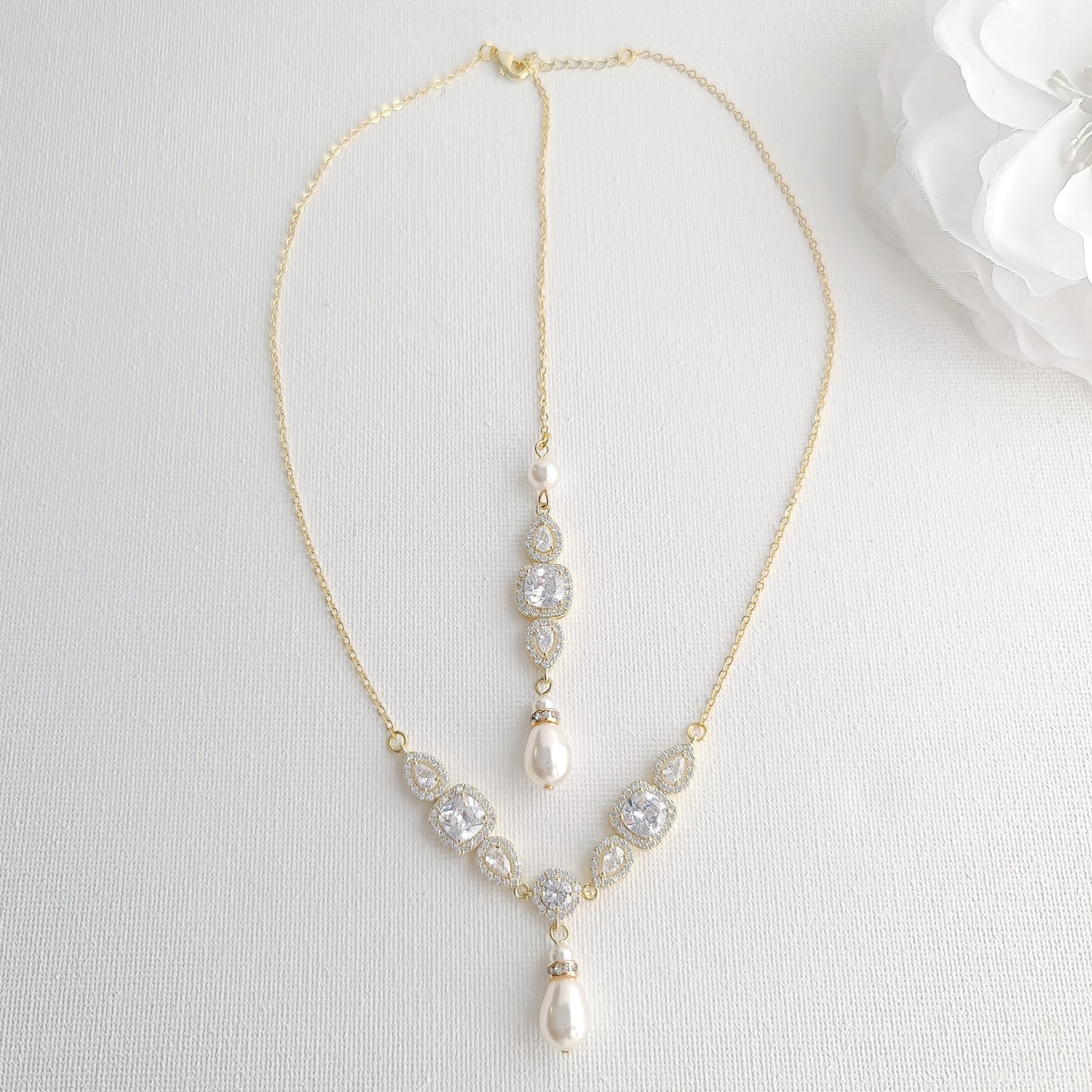 Gold Necklace for Brides with Pearl Drops-Gianna