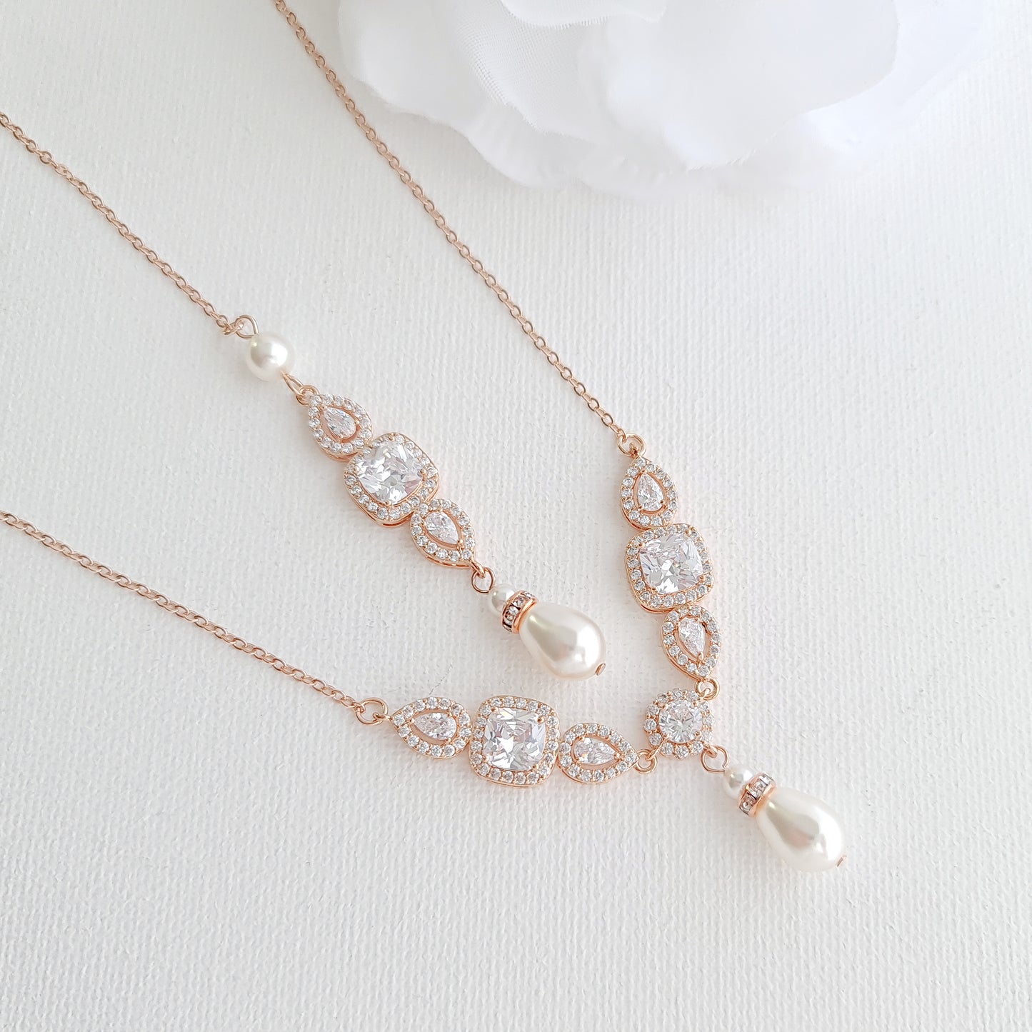 Pearl Drop Back Necklace-Gianna