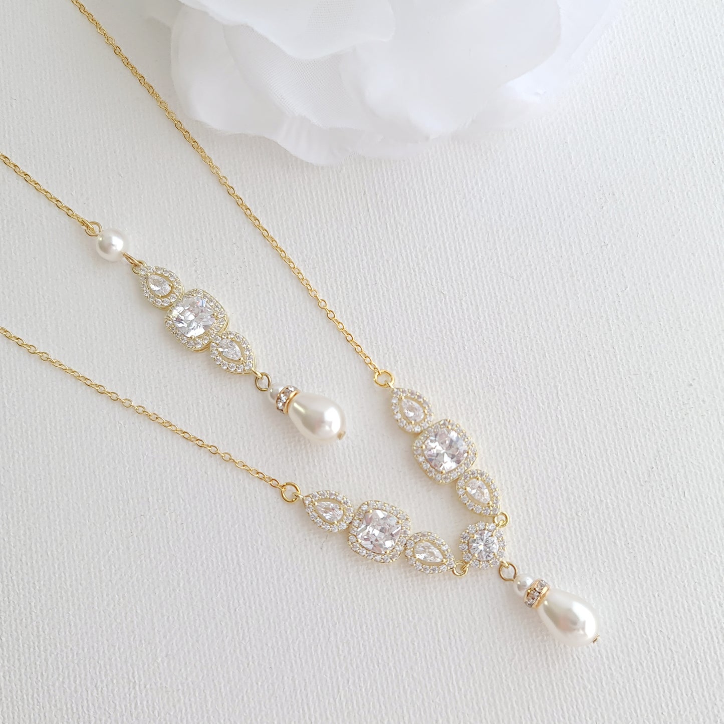 Pearl Drop Back Necklace-Gianna