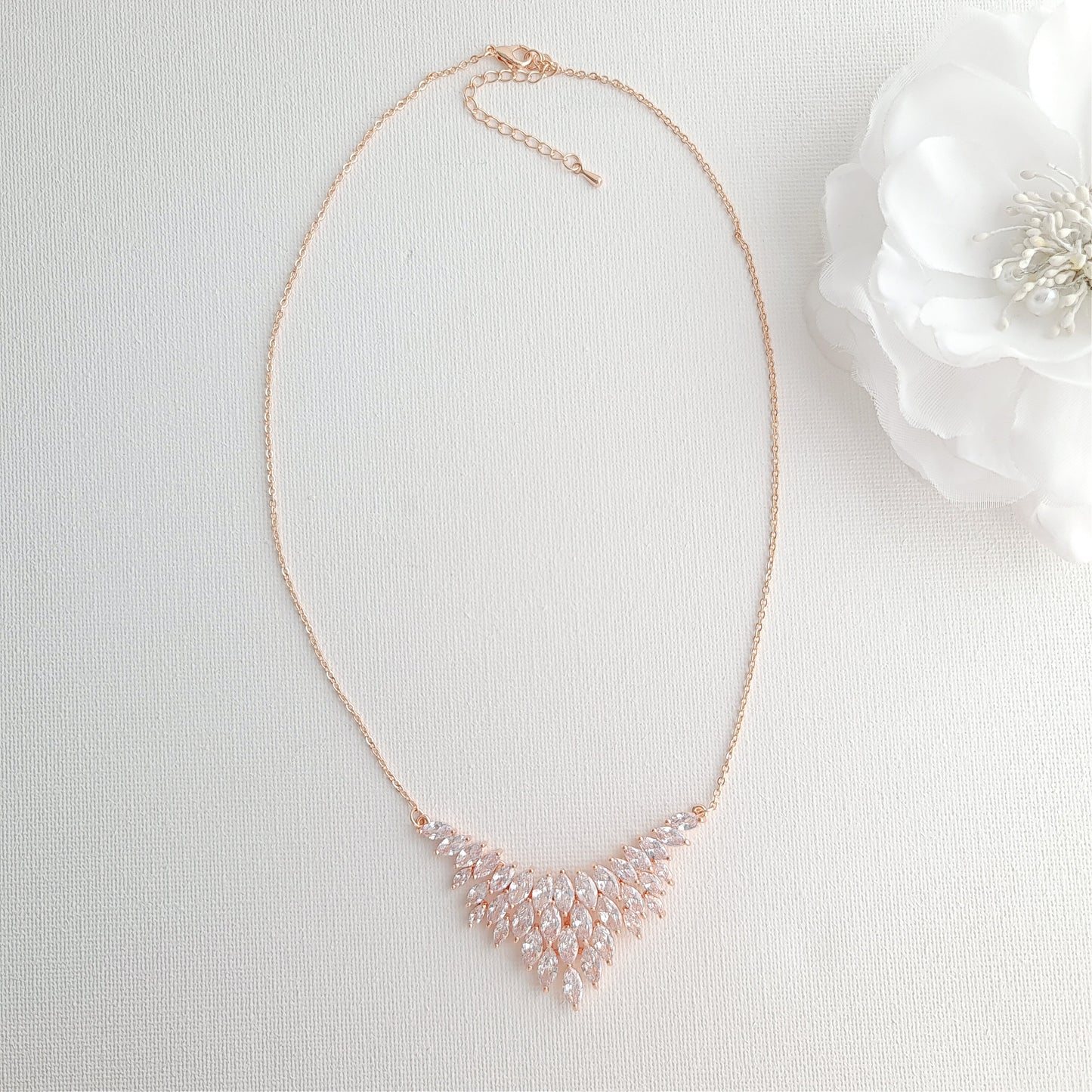 V Shaped Marquise Cluster Pendant Necklace in Rose Gold-Belle