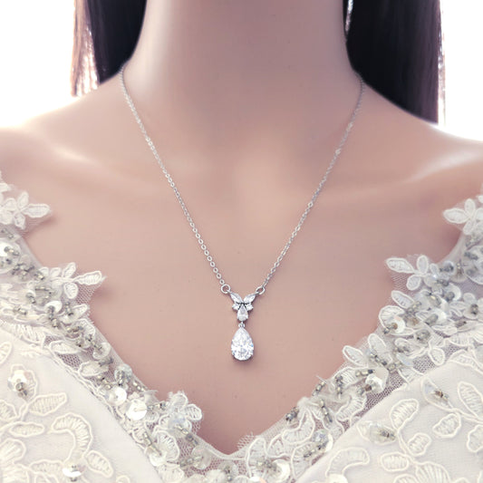 Teardrop Marquise Pendant Necklace for Wedding and Occasions-Anne