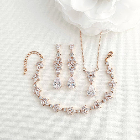 Vintage Style Pink Blush Pearl Jewelry Set - Necklace, Bracelet & Earrings For Brides
