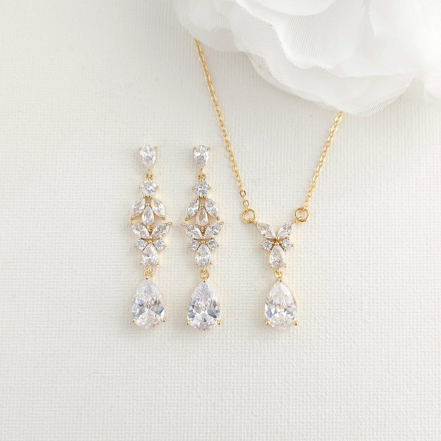 Yellow Gold Earrings Necklace Bracelet Set for Brides-Anne