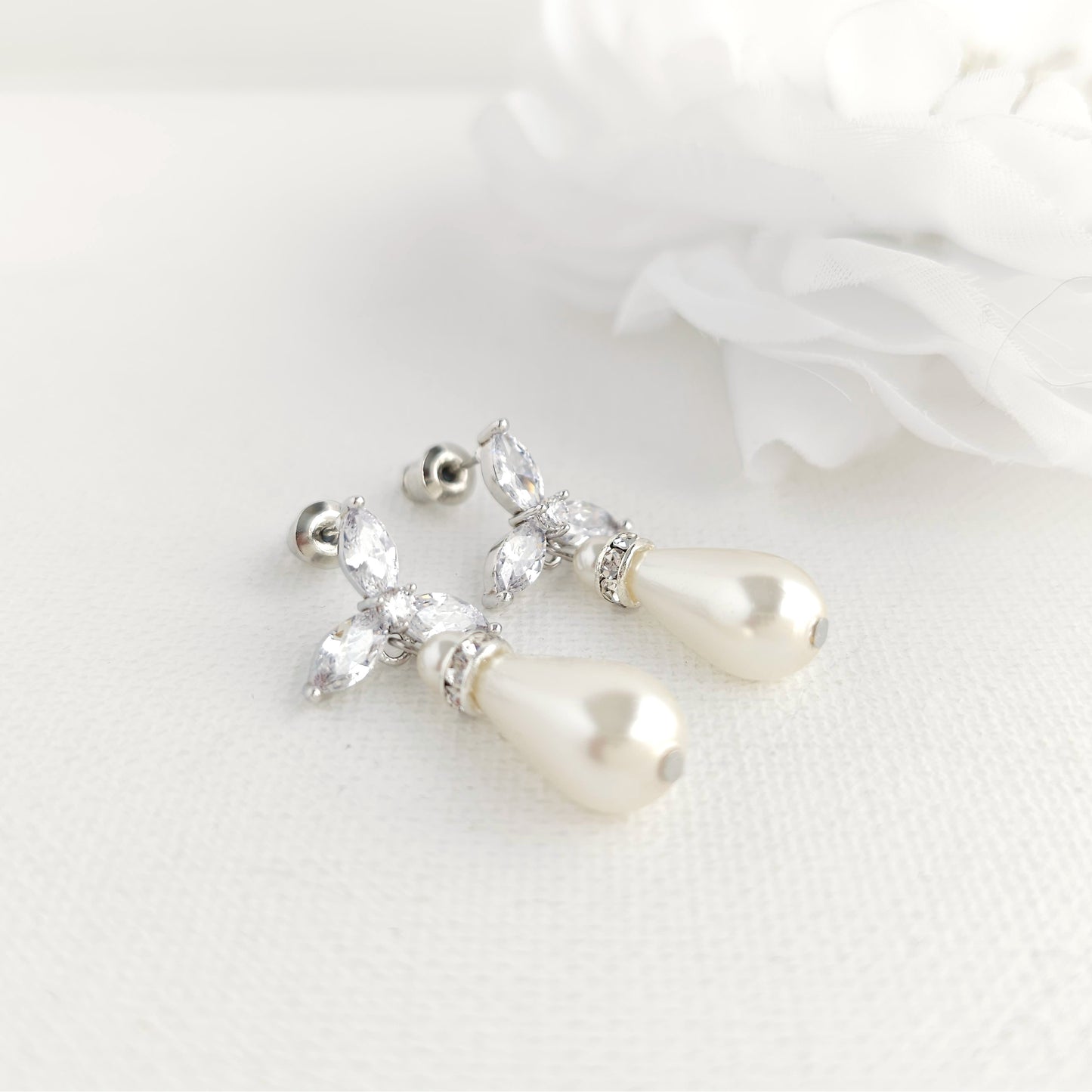 Simple Pearl Earrings for Weddings- Flora