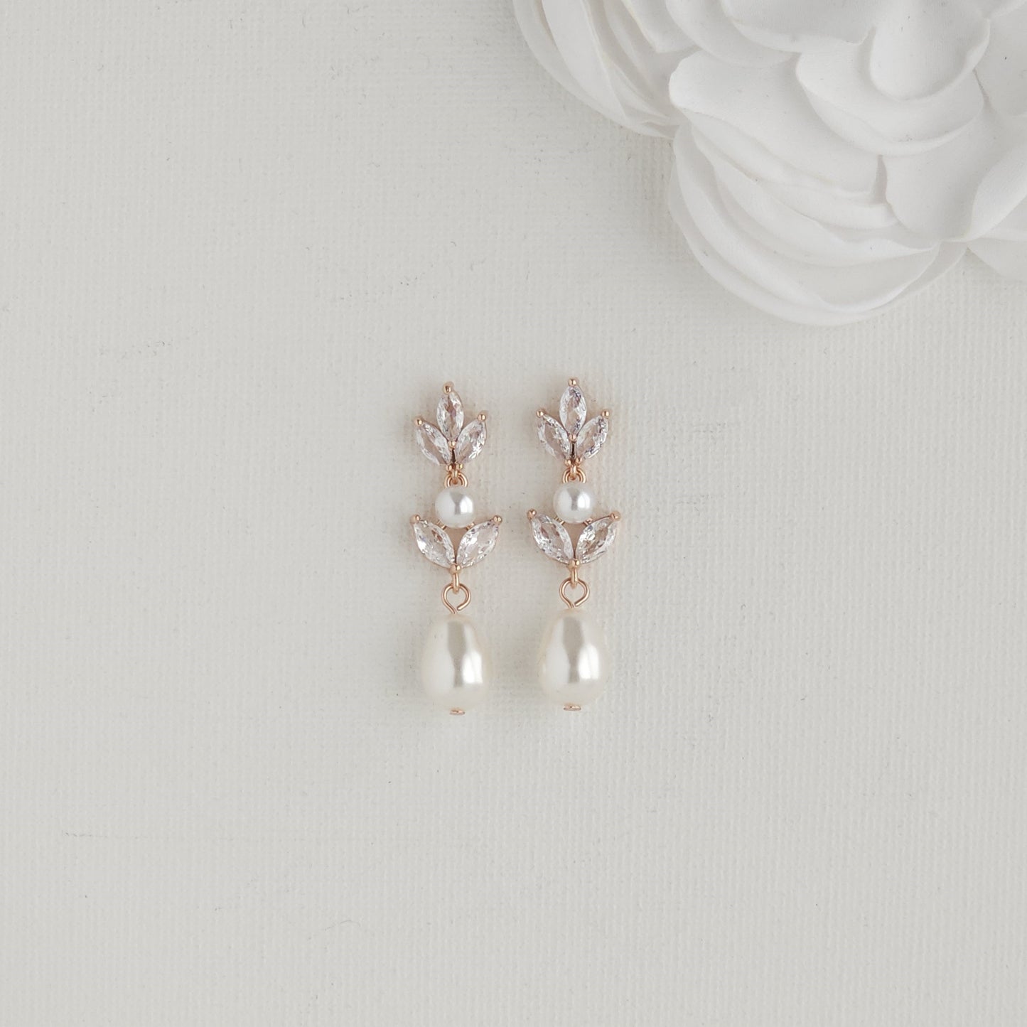 Pearl Drop Earrings in Gold for Weddings-Leila