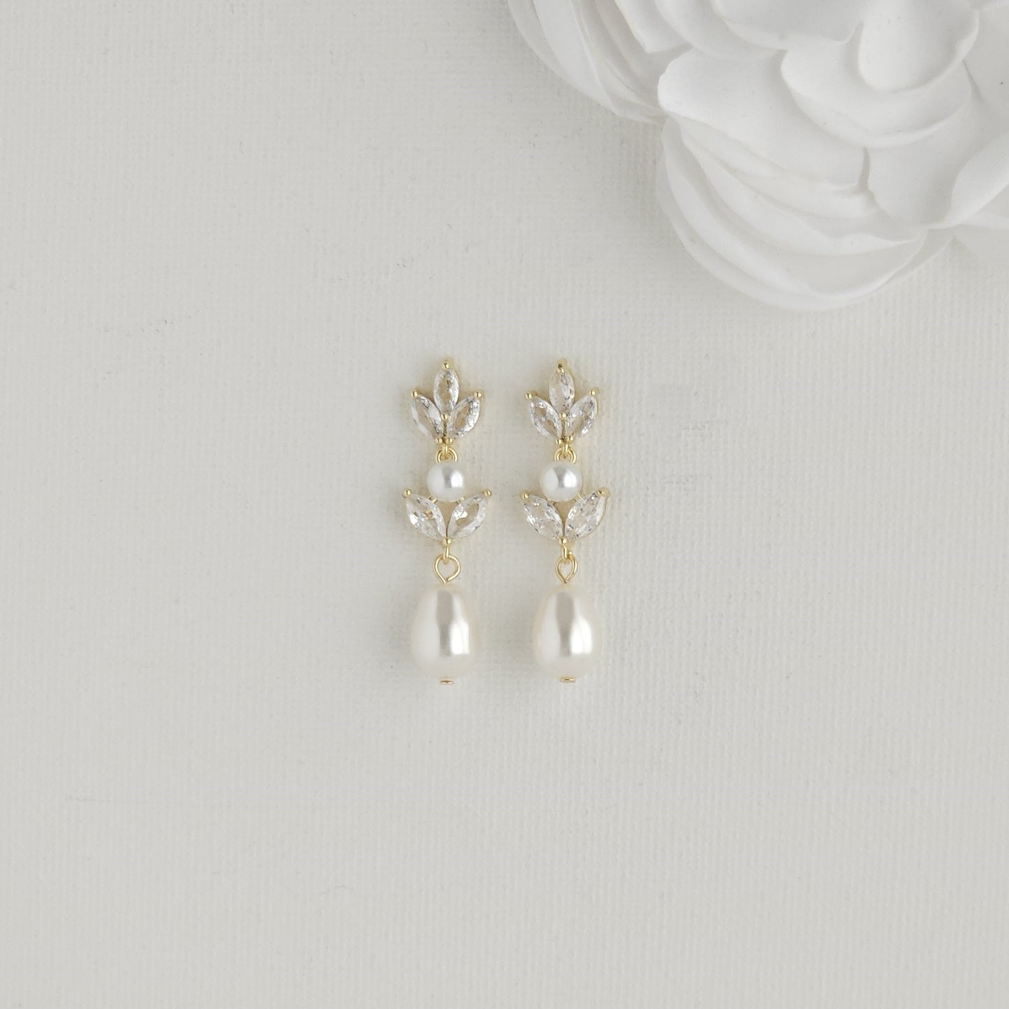 Bridal Pearl Earrings in Rose Gold-Leila