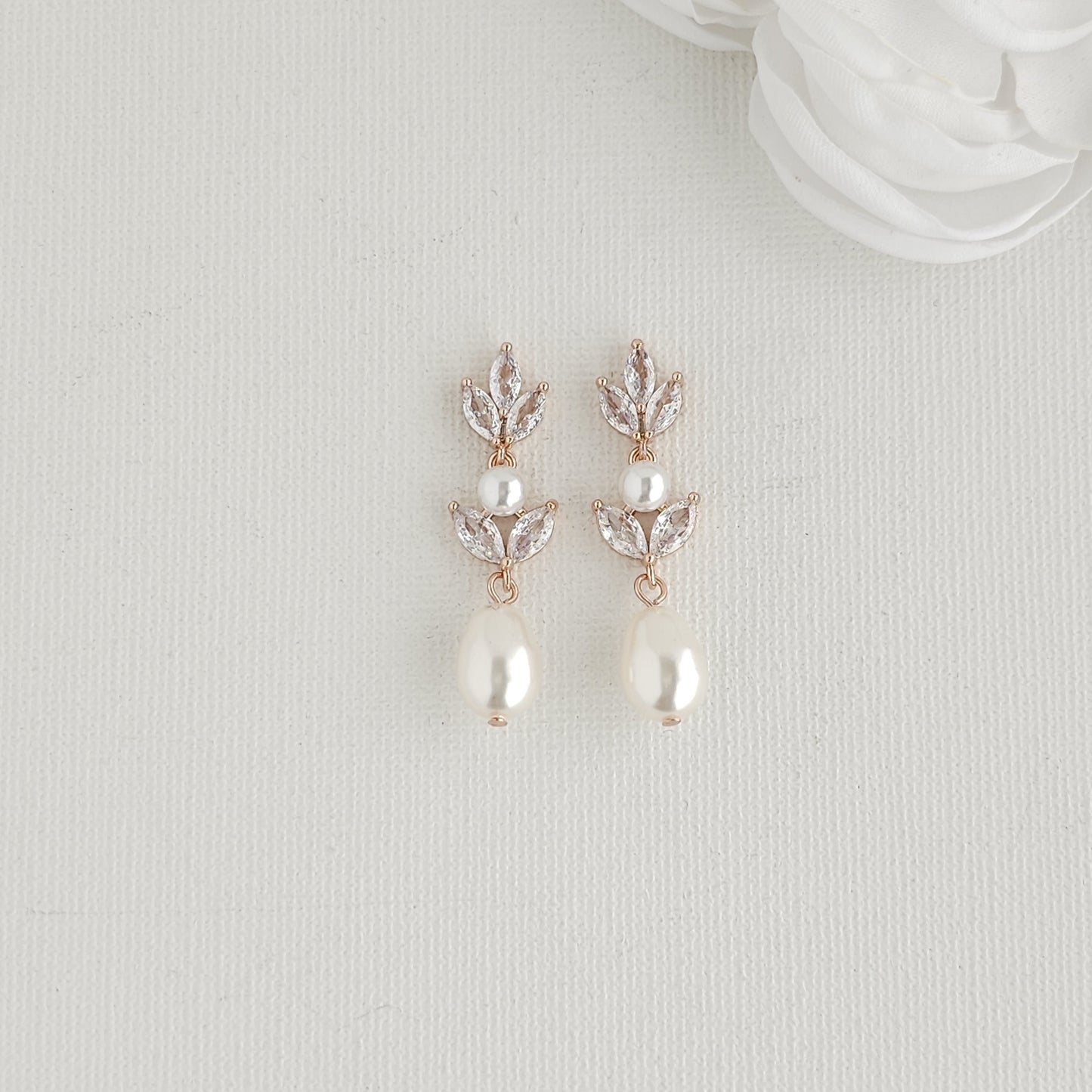 Bridal Pearl Earrings in Rose Gold-Leila